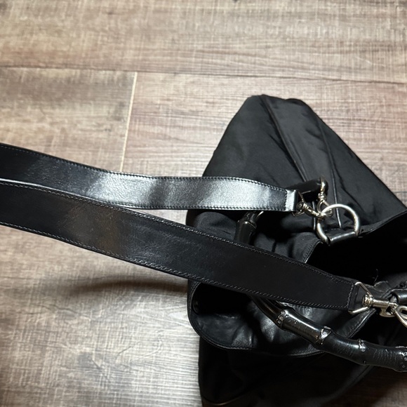Auth Vintage Gucci Bamboo Leather Black 2 Way - Picture 6 of 16